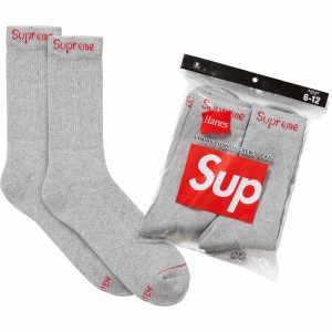 Akcesoria Supreme Hanes® Crew Skarpetki (4 Pack) Szare | Polska-972106