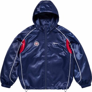 Kurtki Supreme Satin Hooded Track Granatowe | Polska-319846