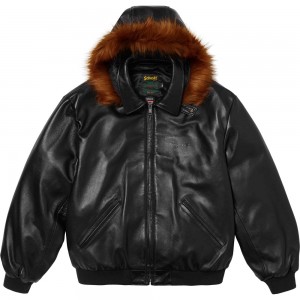 Kurtki Supreme Schott® Hooded Skórzane Bomber Czarne | Polska-182374