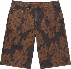 Spodenki Supreme Flames Jacquard Baggy Denim Czarne | Polska-431052