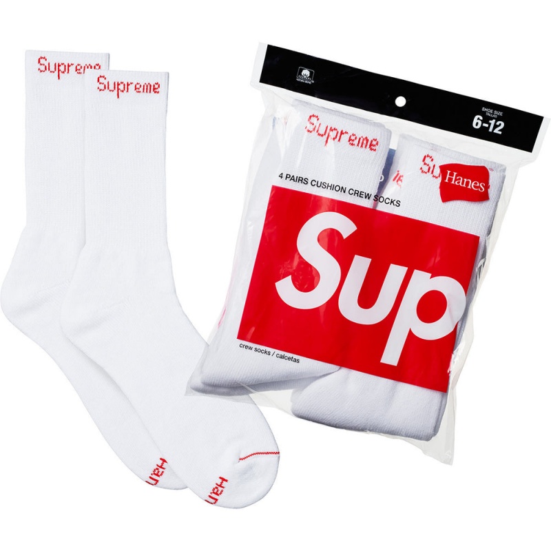 Akcesoria Supreme Hanes® Crew Skarpetki (4 Pack) Białe | Polska-127390