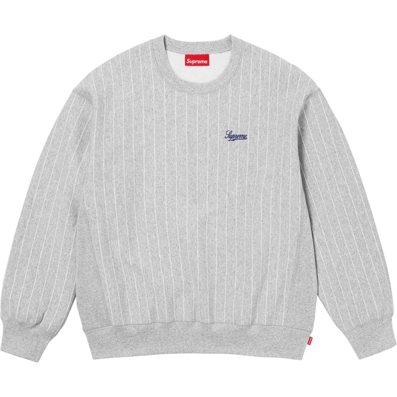 Bluza Supreme Pinstripe Crewneck Szare | Polska-759436