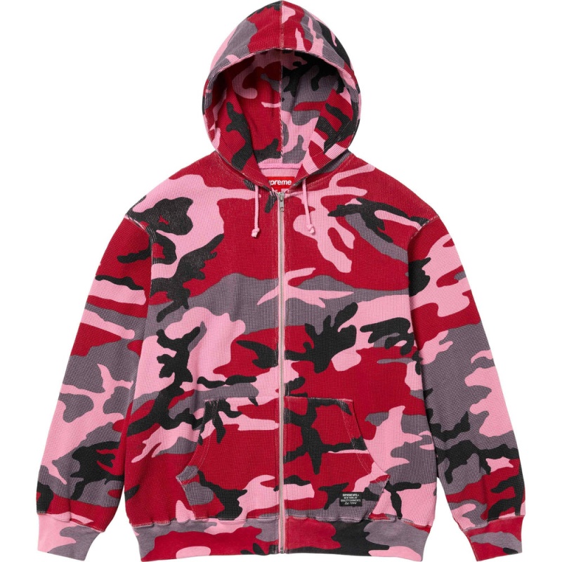 Bluza z Kapturem Supreme Hooded Zip Up Thermal Różowe Camo | Polska-397182