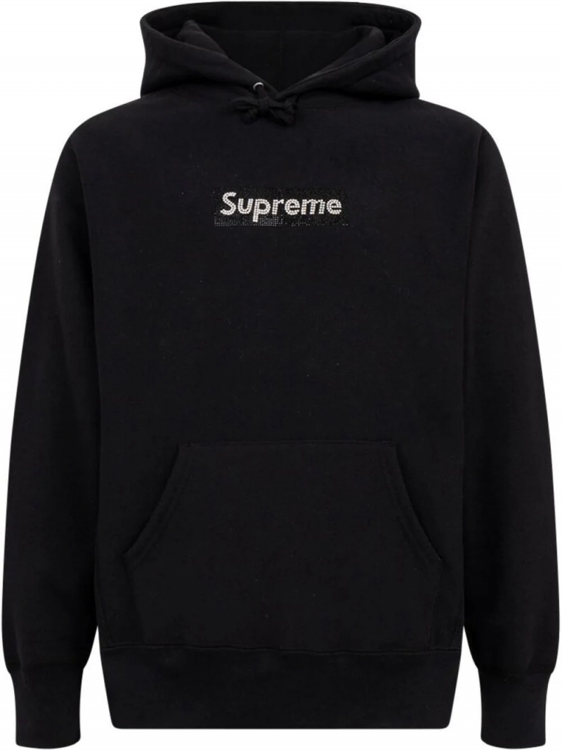 Bluza z Kapturem Supreme Swarovski Box Logo hoodie Czarne | Polska-781364