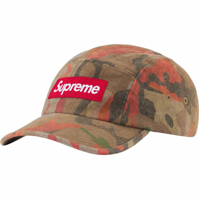 Czapki Supreme Washed Płócienne Camp Brązowe Camo | Polska-064395