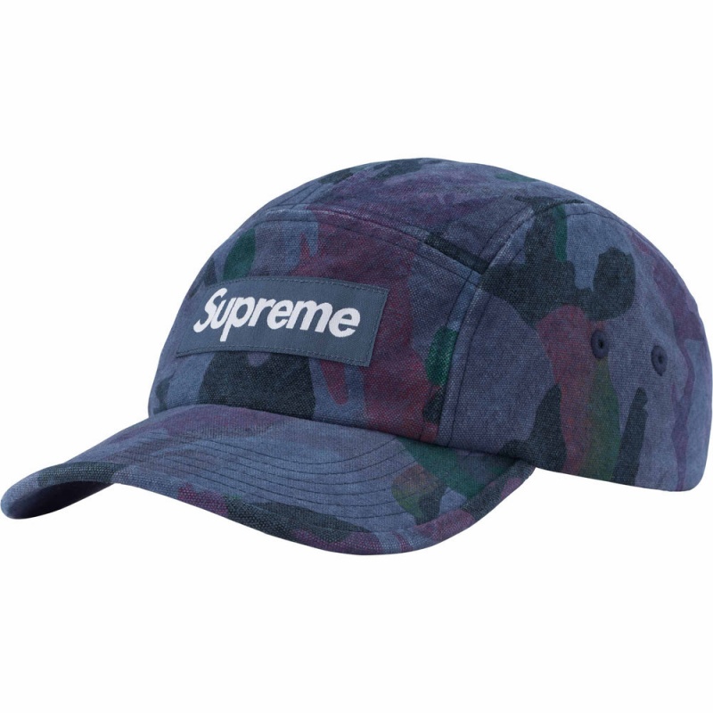 Czapki Supreme Washed Płócienne Camp Granatowe Camo | Polska-372049