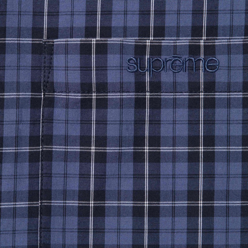 Koszule Supreme Loose Fit Mini Plaid S/S Granatowe | Polska-578642