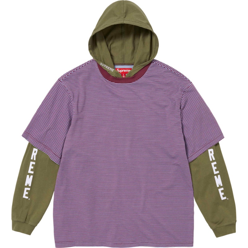 Koszulka Supreme Layered Hooded L/S Top Oliwkowe | Polska-872496