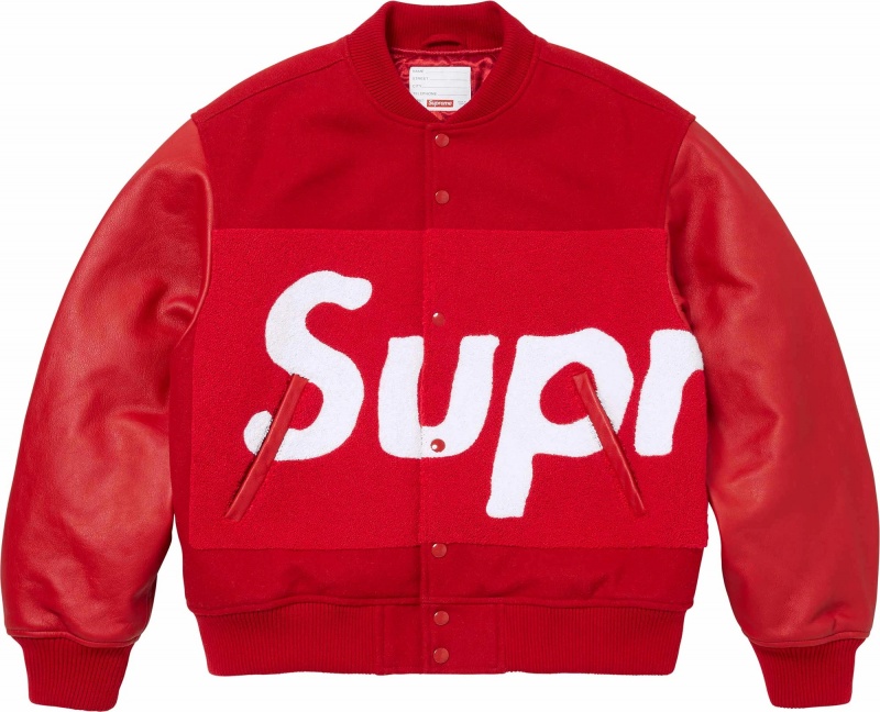 Kurtki Supreme Big Logo Chenille Varsity Czerwone | Polska-086975