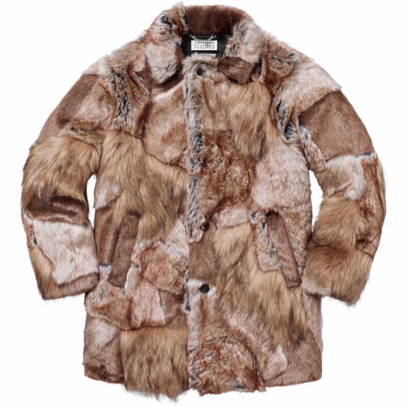 Kurtki Supreme MM6 Maison Margiela Patchwork Faux Fur Coat Brązowe | Polska-370816