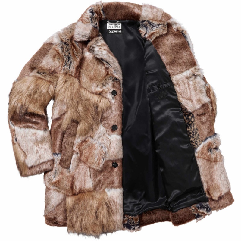 Kurtki Supreme MM6 Maison Margiela Patchwork Faux Fur Coat Brązowe | Polska-370816