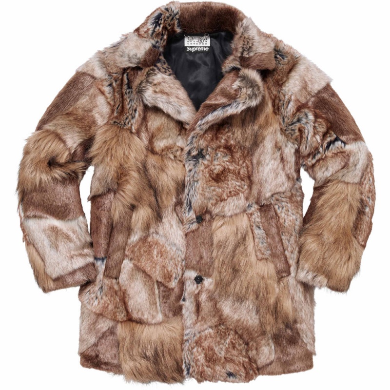 Kurtki Supreme MM6 Maison Margiela Patchwork Faux Fur Coat Brązowe | Polska-370816