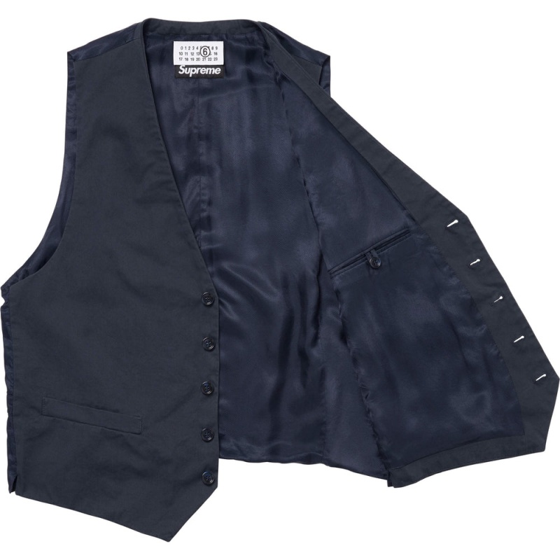 Kurtki Supreme MM6 Maison Margiela Washed Bawełniane Suit Vest Granatowe | Polska-967501