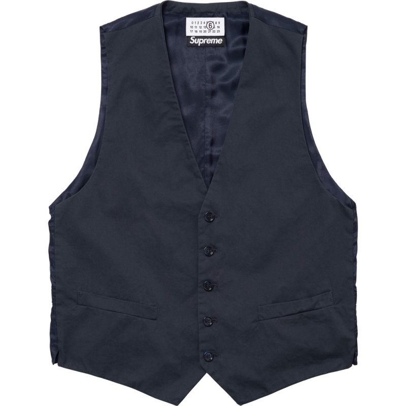 Kurtki Supreme MM6 Maison Margiela Washed Bawełniane Suit Vest Granatowe | Polska-967501