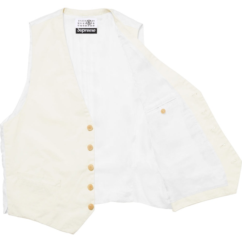 Kurtki Supreme MM6 Maison Margiela Washed Bawełniane Suit Vest Kremowe | Polska-492503