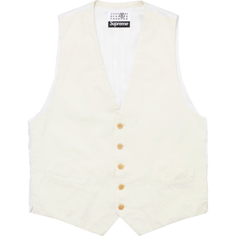 Kurtki Supreme MM6 Maison Margiela Washed Bawełniane Suit Vest Kremowe | Polska-492503