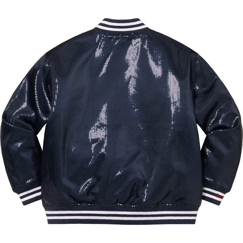 Kurtki Supreme Mitchell & Ness® Sequin Varsity Granatowe | Polska-381265