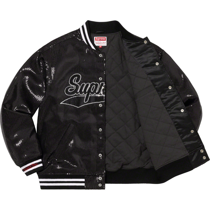 Kurtki Supreme Mitchell & Ness® Sequin Varsity Czarne | Polska-925176