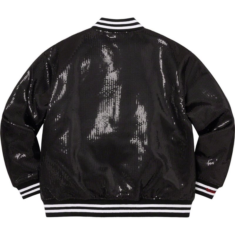 Kurtki Supreme Mitchell & Ness® Sequin Varsity Czarne | Polska-925176