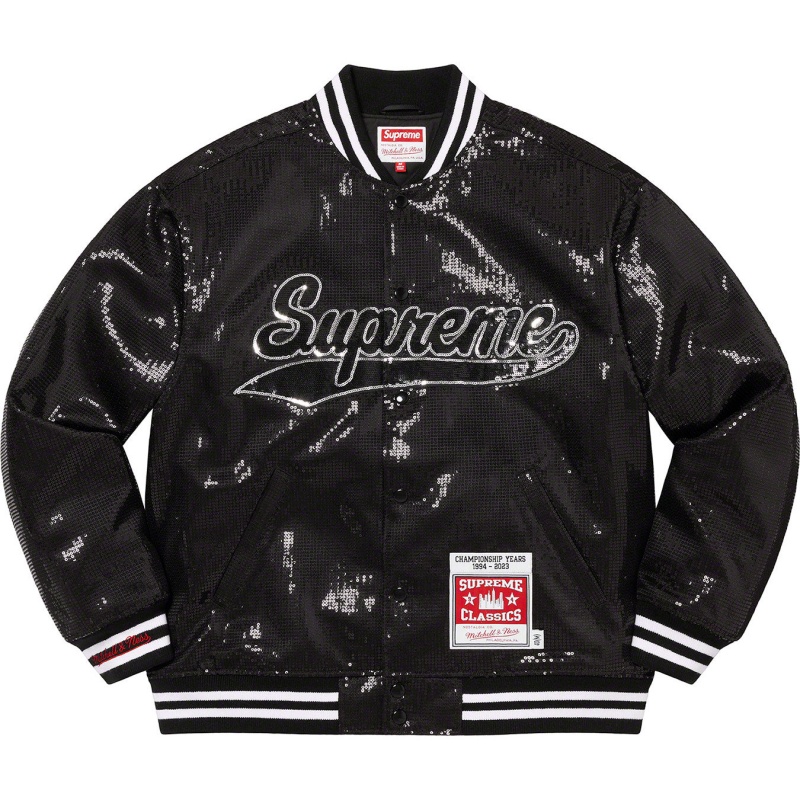 Kurtki Supreme Mitchell & Ness® Sequin Varsity Czarne | Polska-925176