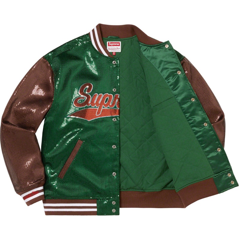 Kurtki Supreme Mitchell & Ness® Sequin Varsity Zielone | Polska-250467