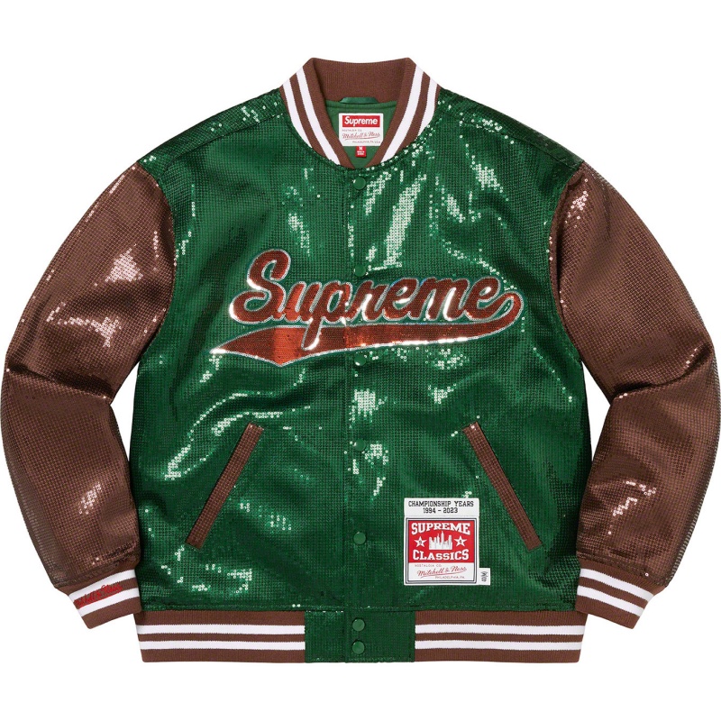 Kurtki Supreme Mitchell & Ness® Sequin Varsity Zielone | Polska-250467