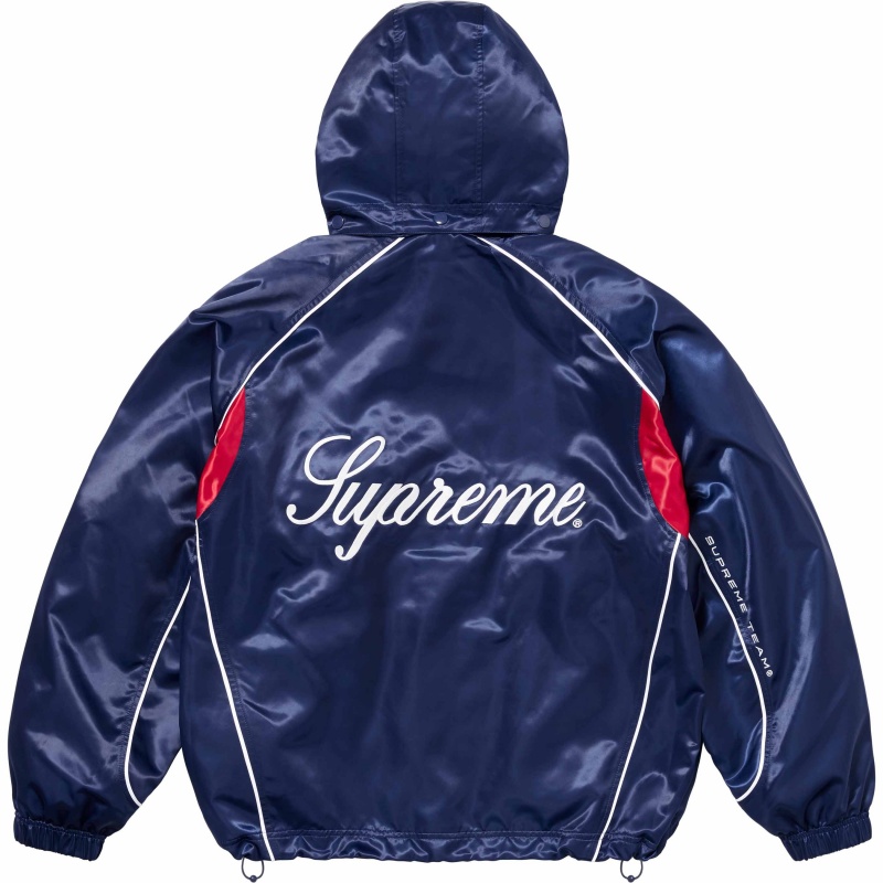 Kurtki Supreme Satin Hooded Track Granatowe | Polska-319846