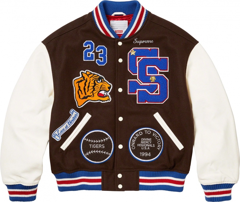 Kurtki Supreme Tiger Varsity Brązowe | Polska-092368