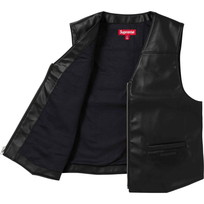 Kurtki Supreme Toy Machine Faux Skórzane Vest Czarne | Polska-072863