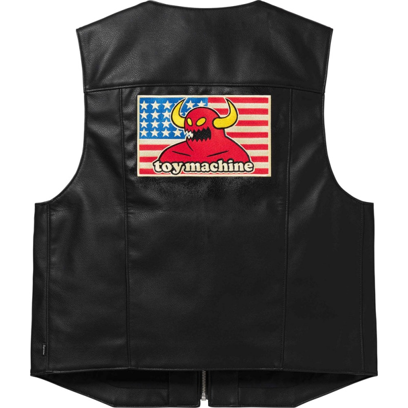 Kurtki Supreme Toy Machine Faux Skórzane Vest Czarne | Polska-072863