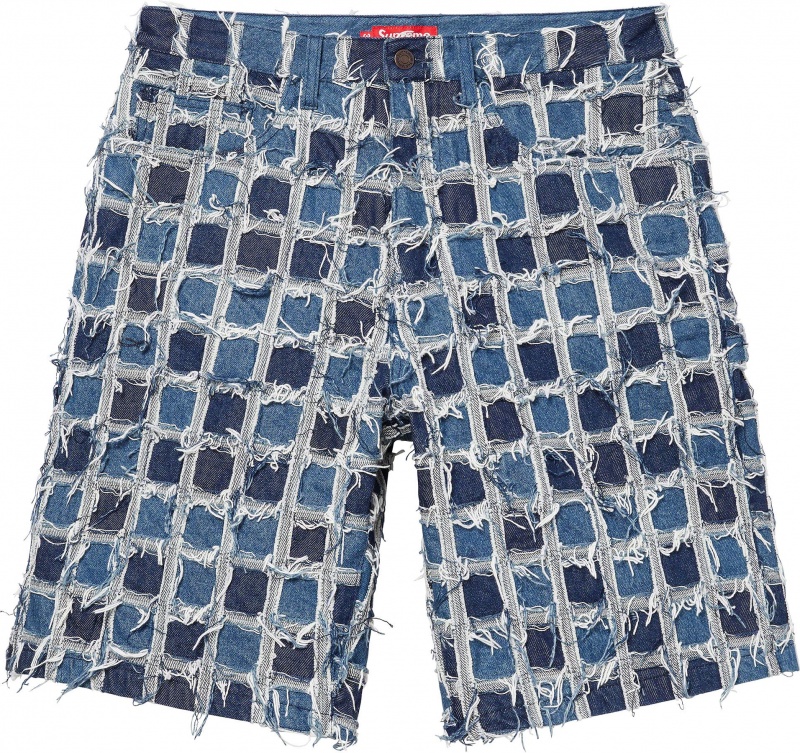 Spodenki Supreme Frayed Patchwork Baggy Denim Niebieskie | Polska-937256